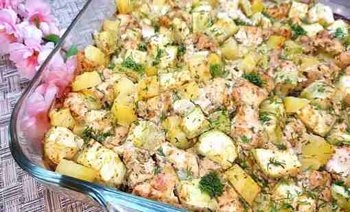 Запеканка из кабачков, картофеля и курицы